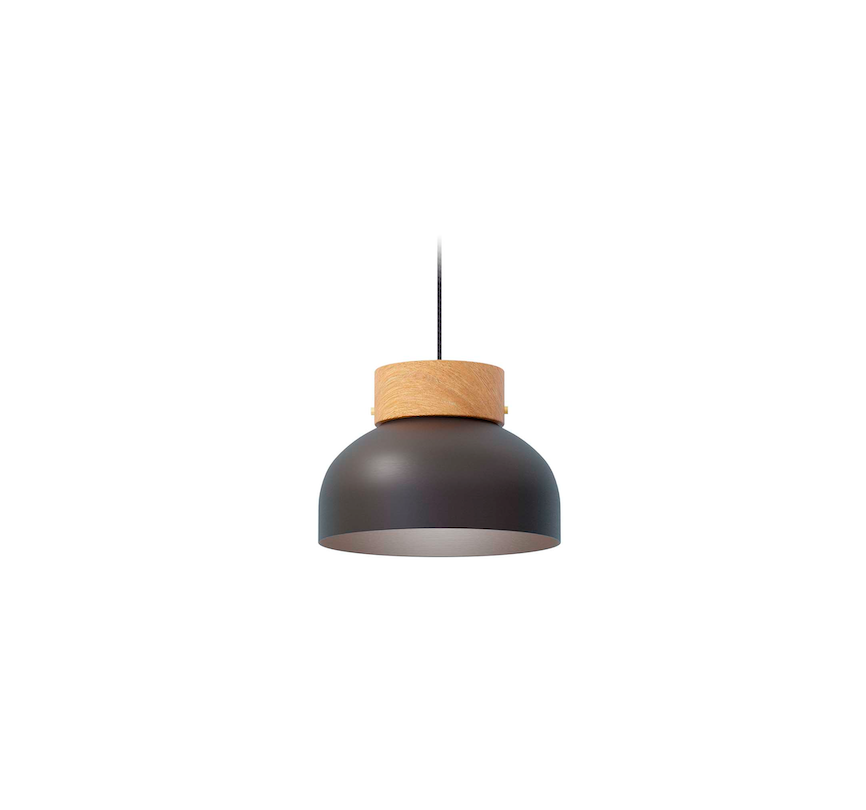 Wisząca skandynawska lampa Reiko w czarnym kolorze z drewnianym akcentem