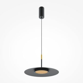 Czarna, wisząca lampa LED o płaskim kształcie i mocy 12W