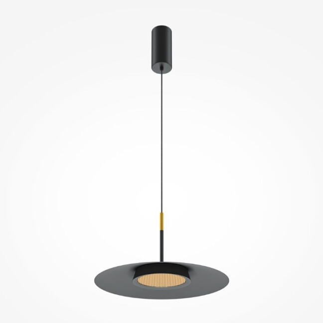 Czarna, wisząca lampa LED o płaskim kształcie i mocy 12W