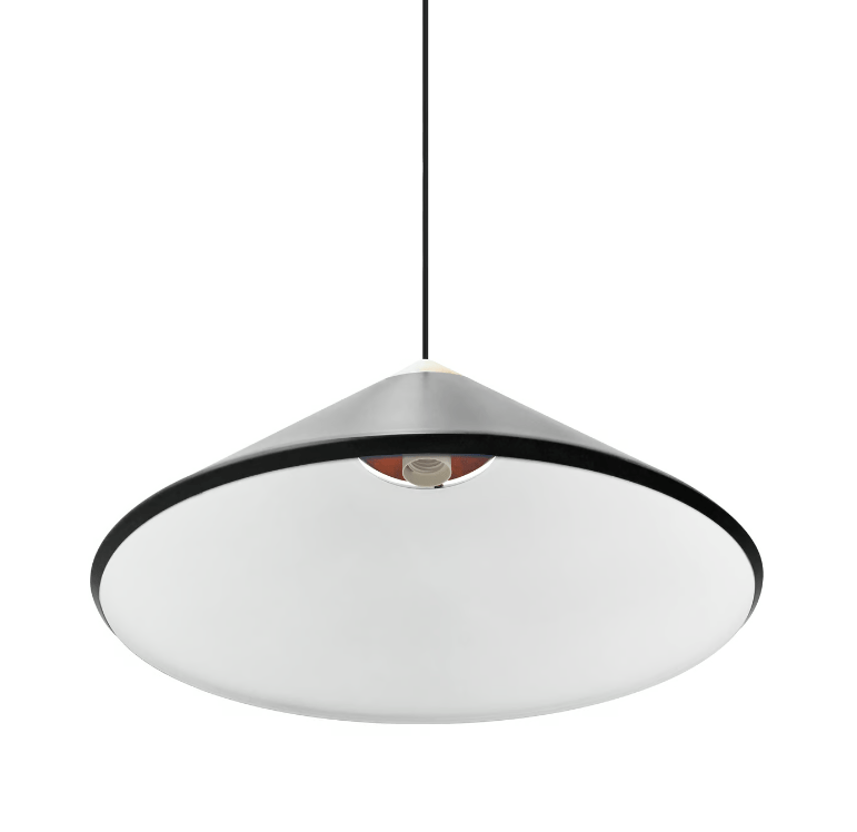 Czarna wisząca lampa Kinto 42 w kształcie stożka z drewnianym akcentem