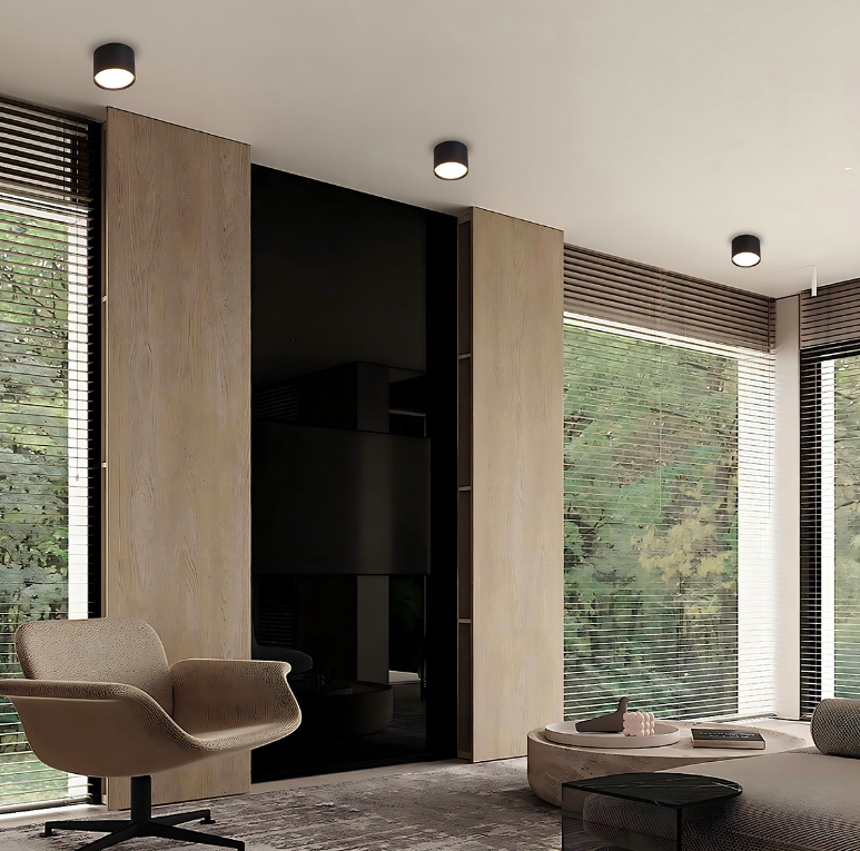 Czarny sufitowy spot Kendal GX53 z podświetlanym pierścieniem