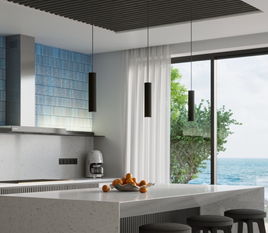 Nowoczesna wisząca tuba w kolorze czarnym nad wyspę Karbon