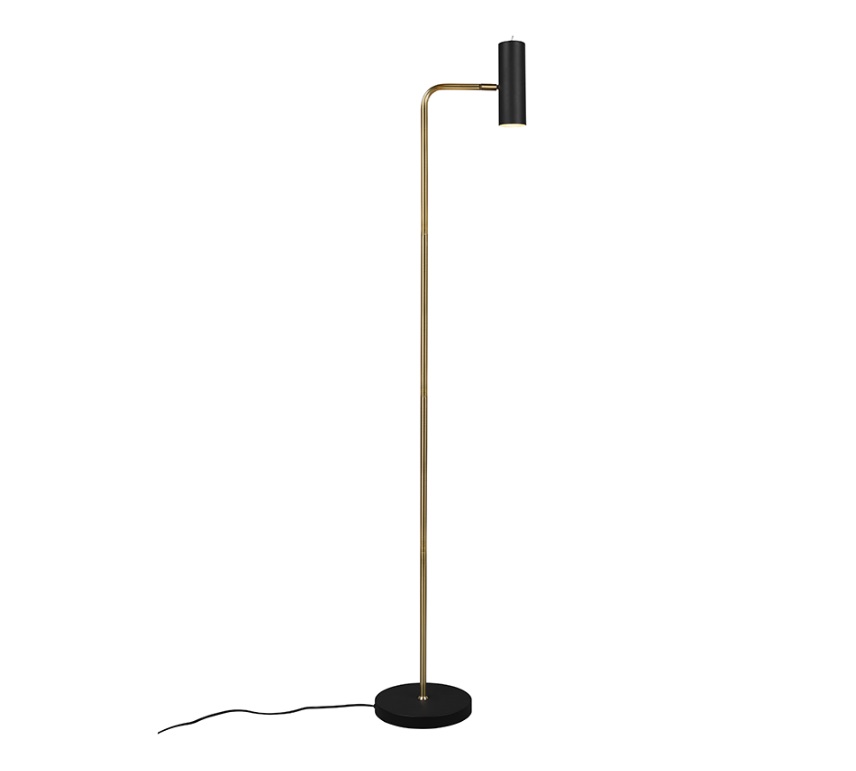 Czarno-złota stojąca lampa Marley z regulowanym kloszem do salonu