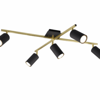 Czarno-złota sufitowa lampa Marley 5 z reflektorami w kształcie tuby