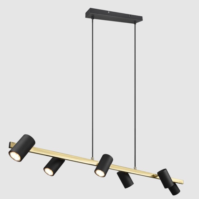 Podłużna czarno-złota lampa wisząca Marley 6 z tubami do jadalni
