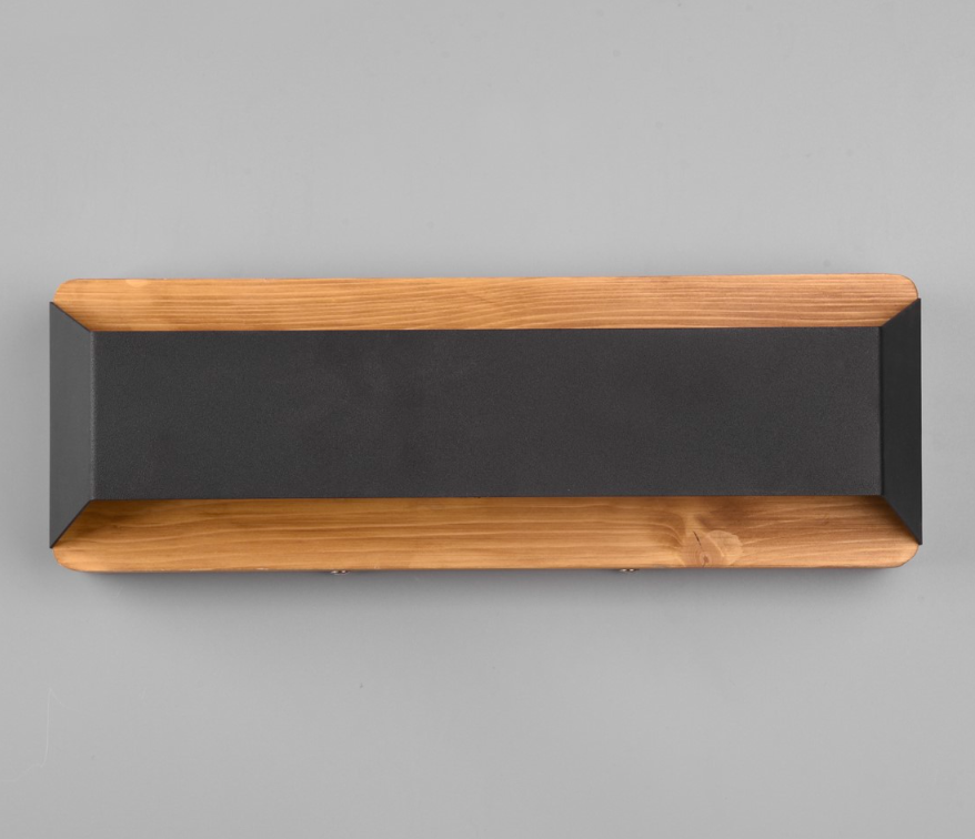 Czarny kinkiet Arino LED z drewna – subtelne oświetlenie pośrednie