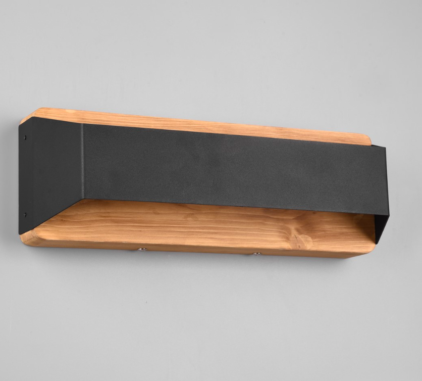 Czarny kinkiet Arino LED z drewna – subtelne oświetlenie pośrednie