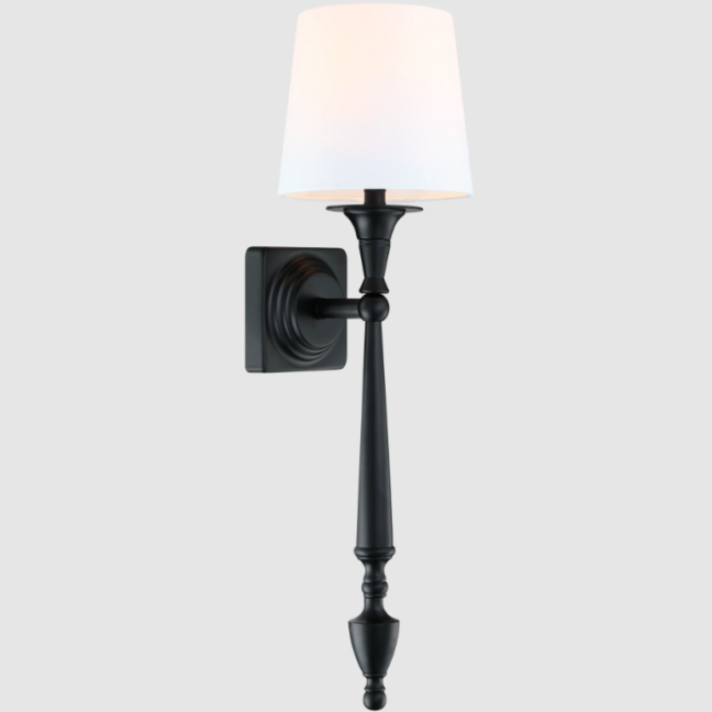 Czarny kinkiet w stylu Modern Classic Austin z białym abażurem