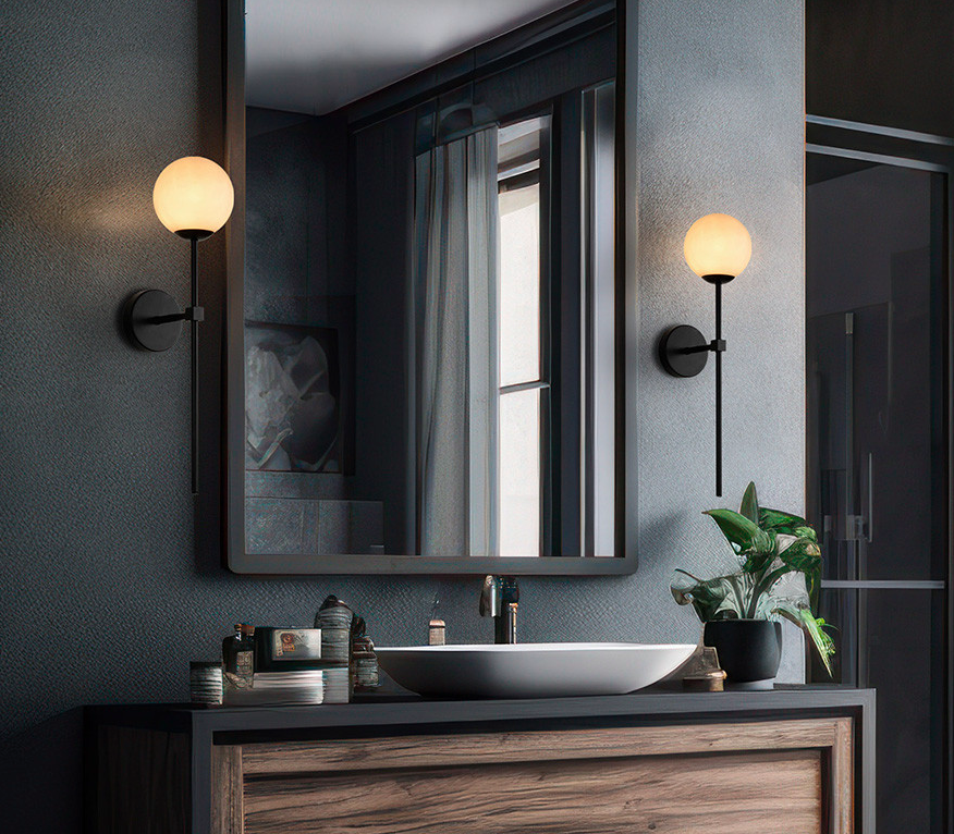 Czarny kinkiet lazienkowy Piruleta szklana kula IP44