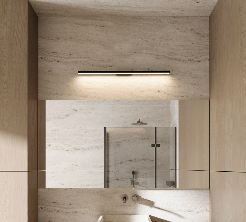 Czarny kinkiet Aqua LED CCT IP44 o długości 42 cm, idealny nad małe lustro