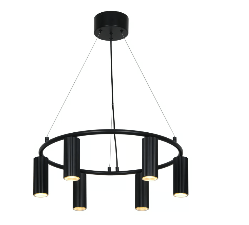 Czarny tubowy żyrandol Vico 6 z karbowanymi kloszami