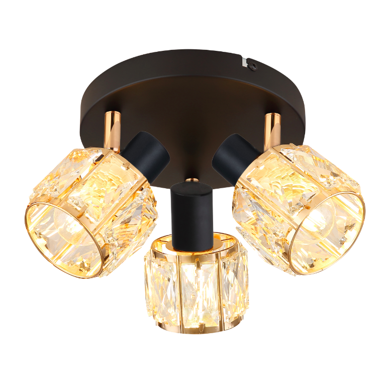Czarny plafon w stylu glamour Dubai z kryształowymi kloszami