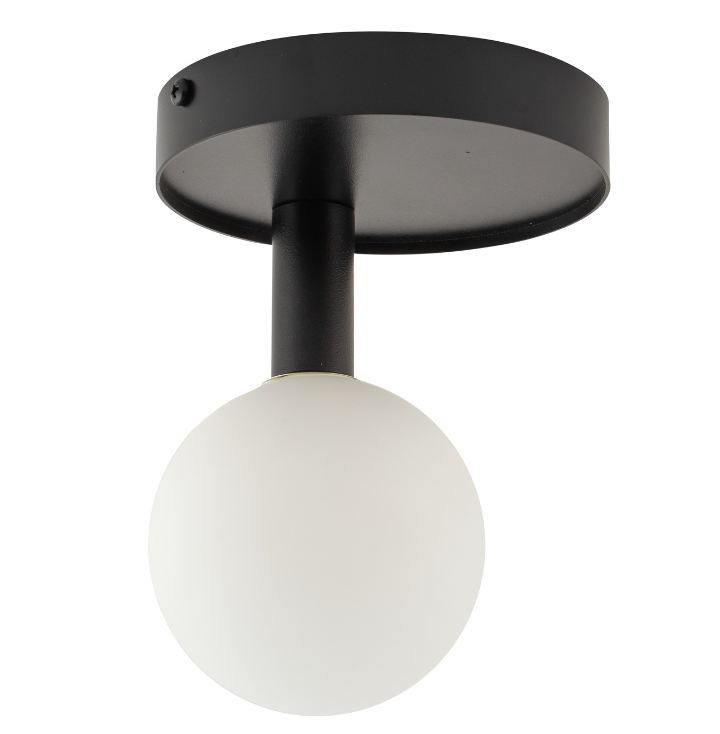 Czarna lampa sufitowa kula Brassia – idealna do niskich wnętrz