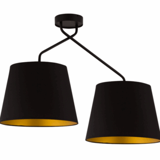 Czarny żyrandol CrossBee z dwoma klasycznymi abażurami do sypialni