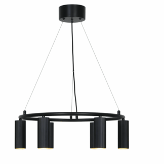 Czarny tubowy żyrandol Vico 6 z karbowanymi kloszami