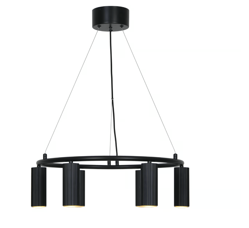 Czarny tubowy żyrandol Vico 6 z karbowanymi kloszami