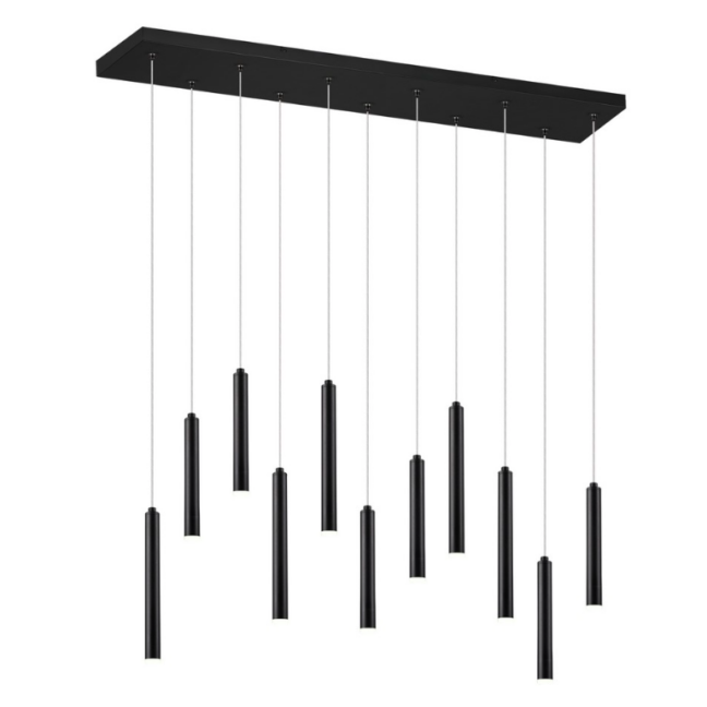 Czarny wiszący żyrandol Tabular z eleganckimi, smukłymi tubami LED nad stół