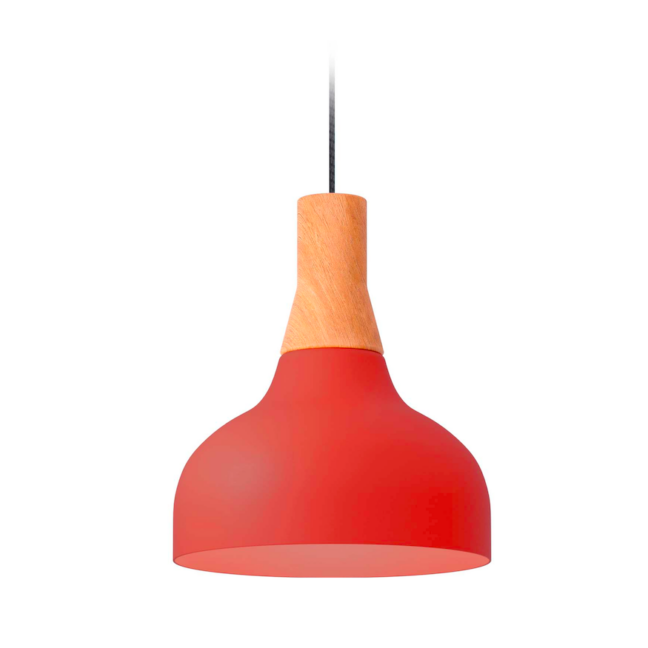 Czerwona lampa wisząca nad blat Reiko z uchwytem z jesionu