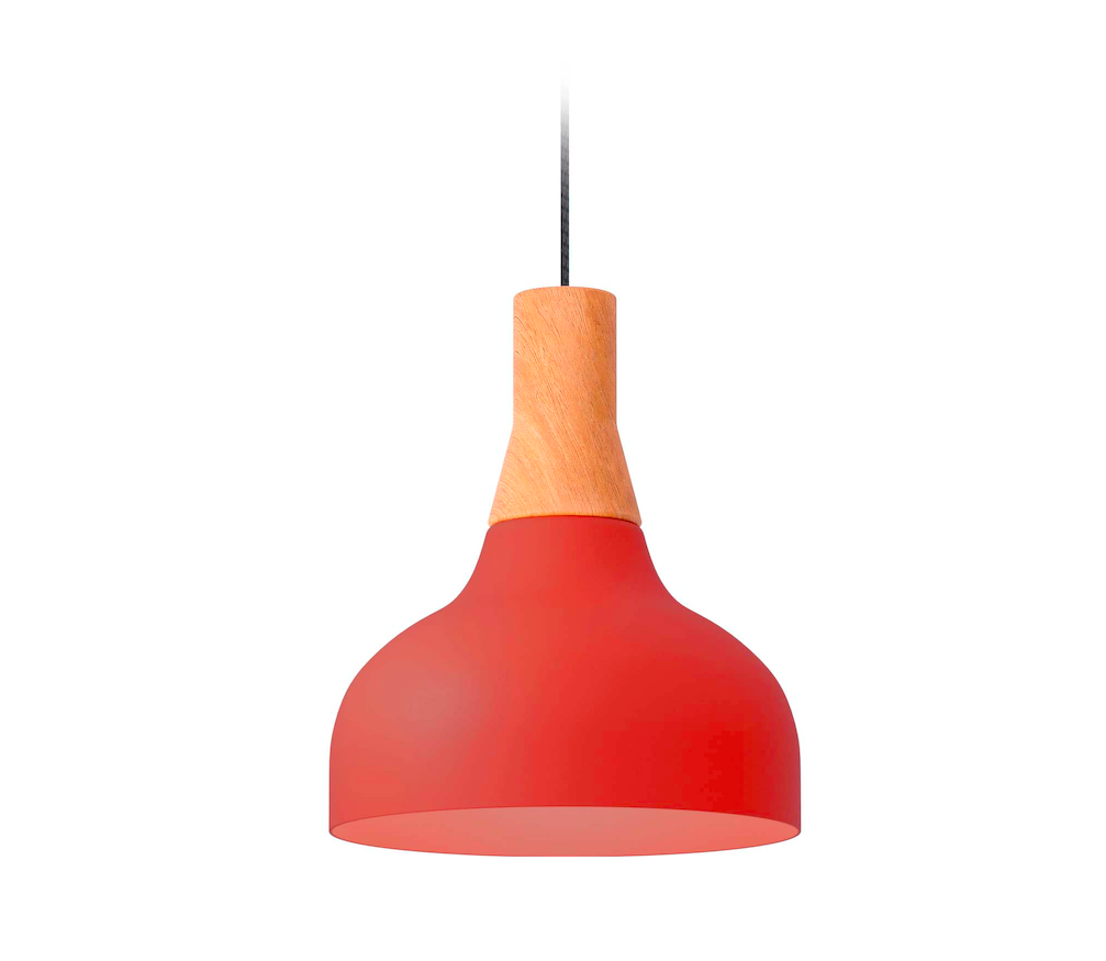 Czerwona lampa wisząca nad blat Reiko z uchwytem z jesionu