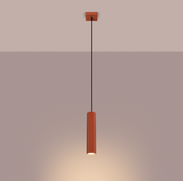 Nowoczesna wisząca lampa tuba Karbon w czerwonym kolorze
