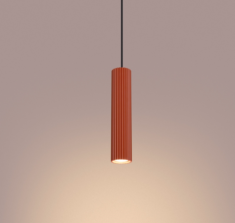 Nowoczesna wisząca lampa tuba Karbon w czerwonym kolorze