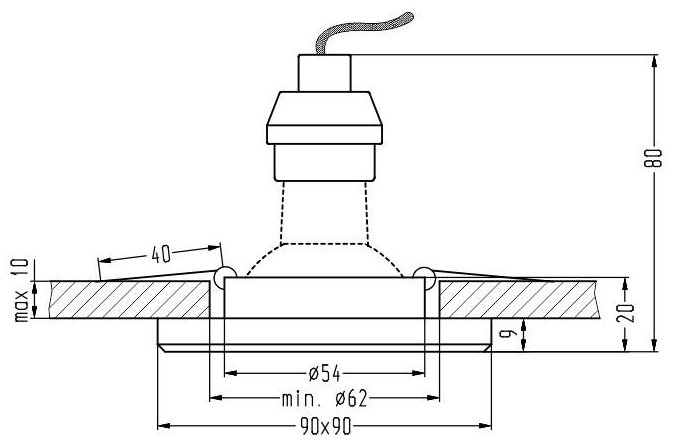 Dekoracyjne kwadratowe oczko LED do zabudowy SS-22 z niebieskim podświetleniem
