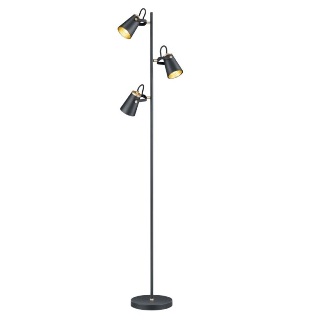 Stylowa lampa podłogowa Edward z trzema czarnymi reflektorami