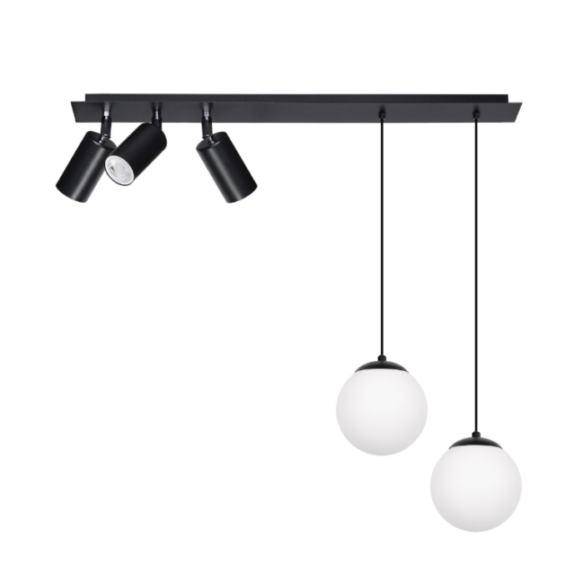 Nowoczesna wisząca lampa sufitowa Albio z reflektorami i kulistymi detalami
