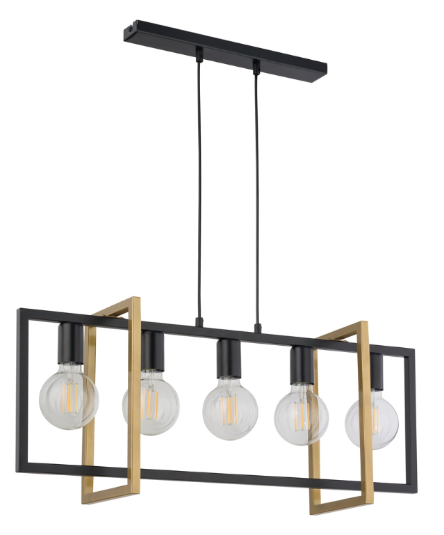 Stylowy wiszący żyrandol LoftBlock 5 w czarno-złotej kolorystyce