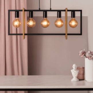 Stylowy wiszący żyrandol LoftBlock 5 w czarno-złotej kolorystyce