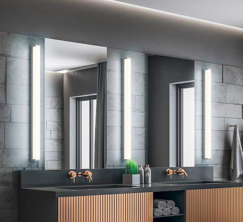 Srebrny kinkiet Fabio LED 120 cm do lustra łazienkowego, odporny na wilgoć (IP44)