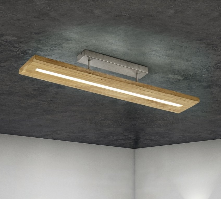 Prostokątna lampa sufitowa Brad LED o długości 100 cm, wykonana z drewna