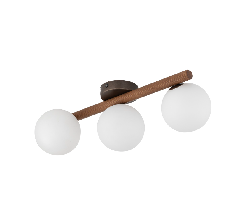 Trzyramienna lampa sufitowa Estera z drewna w kolorze orzecha
