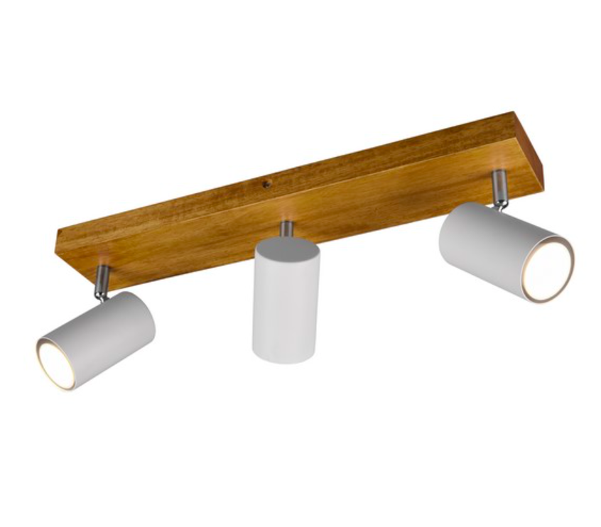 Drewniana belka oświetleniowa z trzema reflektorami Marley
