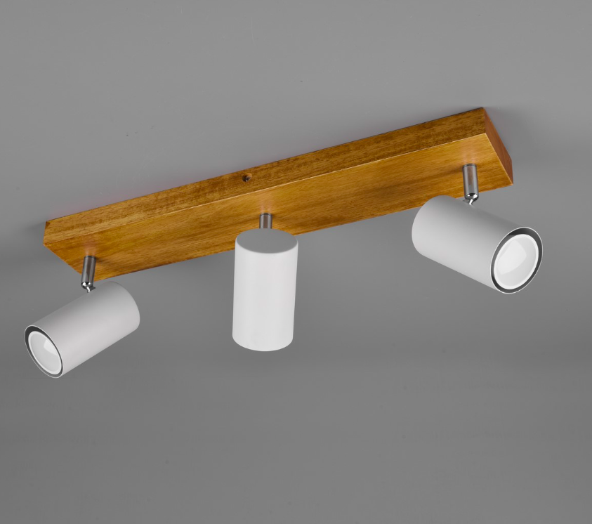 Drewniana belka oświetleniowa z trzema reflektorami Marley