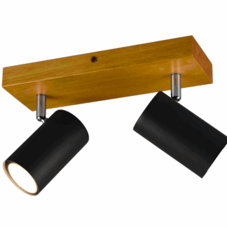 Drewniana lampa sufitowa Marley 2 Trio z czarnymi reflektorami