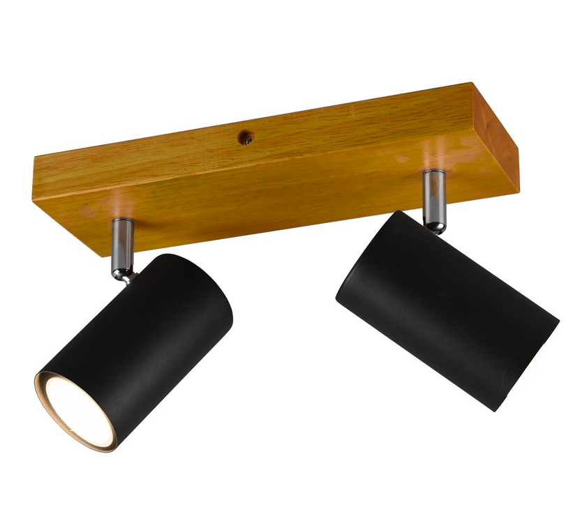 Drewniana lampa sufitowa Marley 2 Trio z czarnymi reflektorami