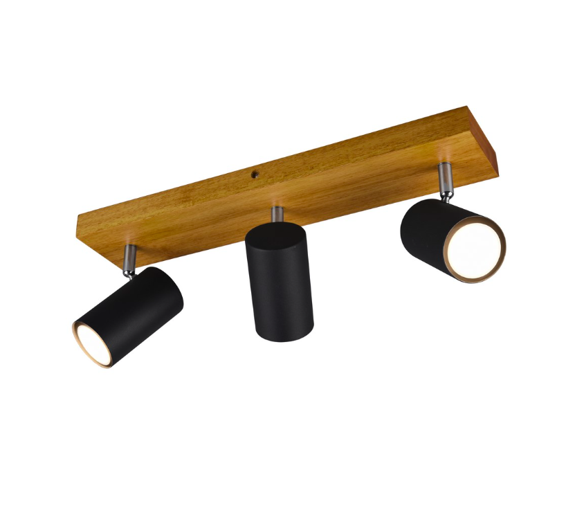 Drewniana lampa sufitowa z trzema reflektorami Marley Trio