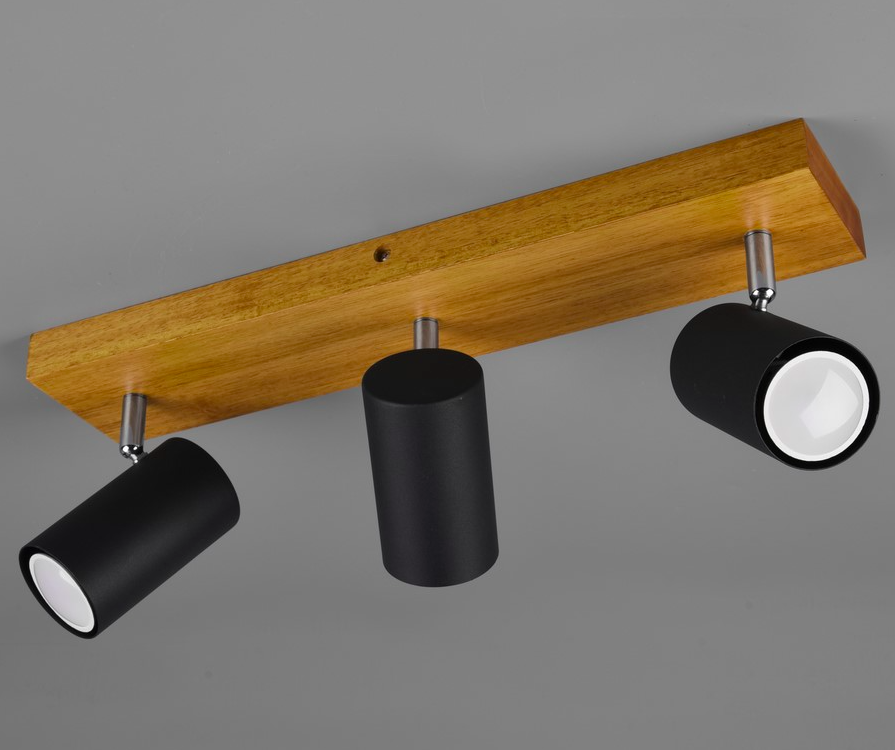 Drewniana lampa sufitowa z trzema reflektorami Marley Trio
