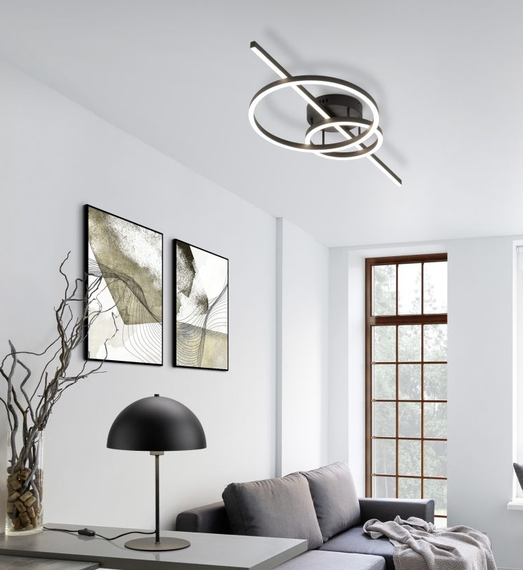 Czarny plafon sufitowy Montilla LED z pilotem, duży rozmiar