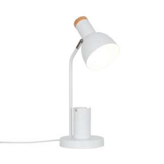 Biała lampka biurkowa dla dzieci Devone z praktycznym przybornikiem