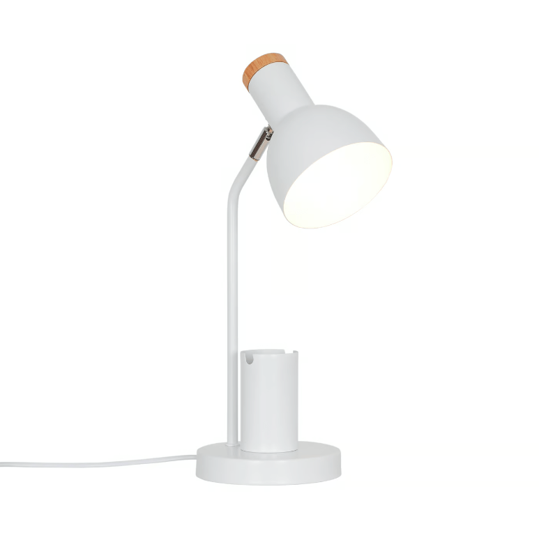 Biała lampka biurkowa dla dzieci Devone z praktycznym przybornikiem
