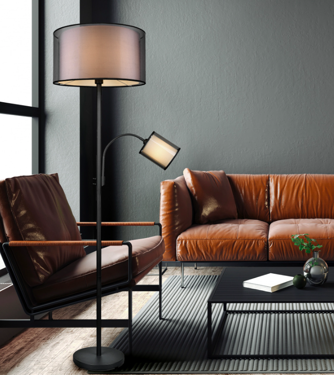 Stylowa stojąca lampa Burton z czarnej organzy do salonu