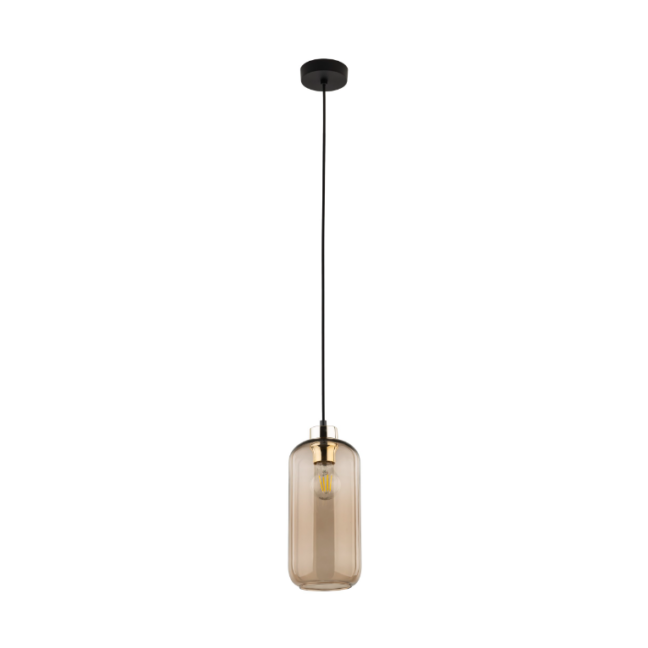 Elegancka wisząca lampa Marco z brązowym szklanym kloszem