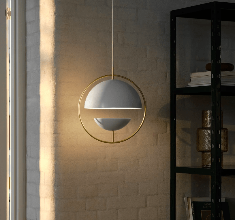 Stylowa lampa wisząca Tavia z dwiema półkulami rozpraszającymi światło