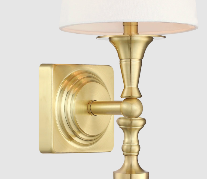 Stylowy klasyczny kinkiet Austin w złotym kolorze o pełnym połysku