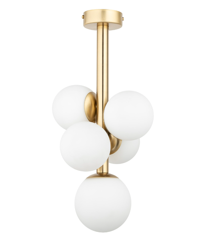 Stylowy złoty plafon Brassia 5 z białymi kulami