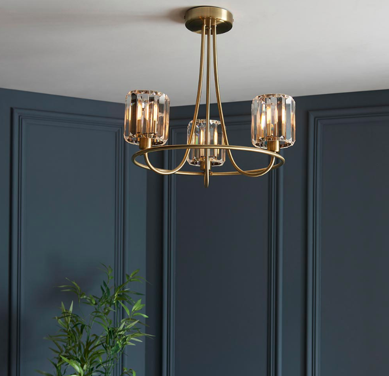 Elegancki sufitowy żyrandol glamour Berenice 3 w odcieniu postarzany mosiądz