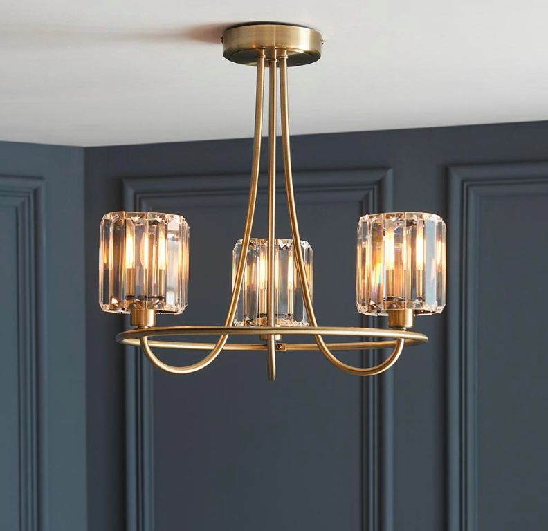 Elegancki sufitowy żyrandol glamour Berenice 3 w odcieniu postarzany mosiądz