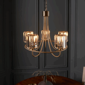 Stylowy żyrandol w stylu art deco Berenice 5 w kolorze antycznego mosiądzu